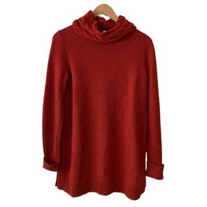LUXURY Loro Piana Baby Cashmere 44 Burnt Red Shawl Turtleneck Cable Knit Sweater